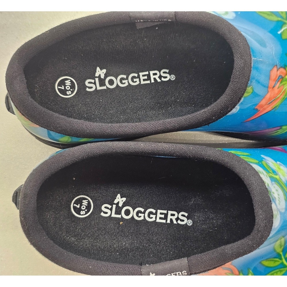 Sloggers Blue Floral Waterproof Garden Shoes Clogs Womens 7 Made in USA 5102 - Picture 4 of 5